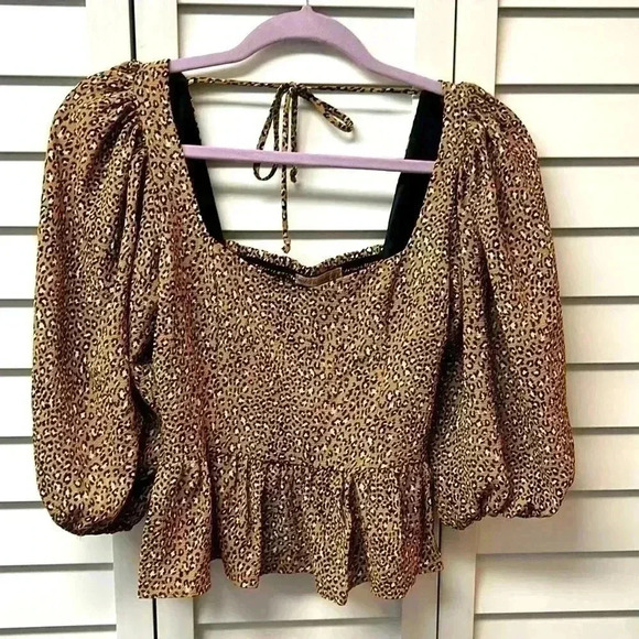 Evolutionary Leopard Print Smocked Top Size Small - Picture 1 of 4